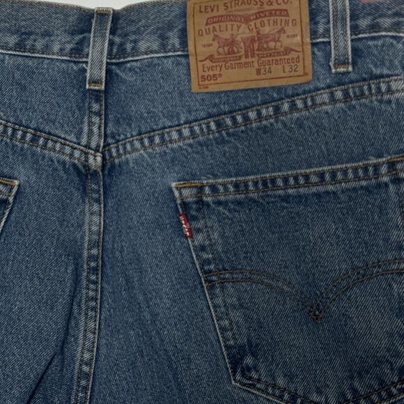 VTG 1990 Levi’s 505 Jeans 34x32 Regular Fit Straight Leg Blue Denim Distressed - Picture 9 of 16